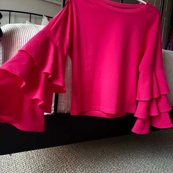 SHEIN Hot Pink Flounce Sleeve Blouse - Picture 2 of 3